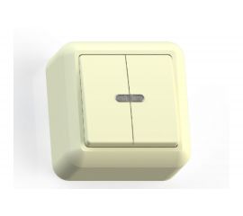 Выключатель Кунцево-Электро ОПТИМА открытой установки двухклавишный с подсветкой, 10А А510-387 с/к 8034 