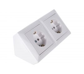 Угловой блок 2-местной розетки Bylectrica с зазелением, серия СТИЛЬ, белый, РА16-752 