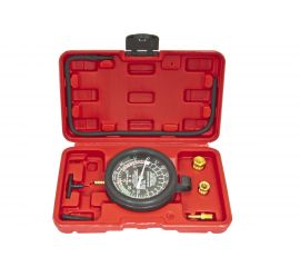 Тестер давления топлива и вакуума в наборе с резьбовыми адаптерами 9 предметов, в кейсе ЭВРИКА ER-86307 