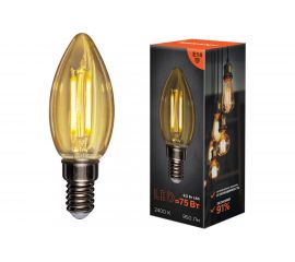 Филаментная лампа REXANT Свеча CN35 9.5 Вт 2400K E14 золотистая колба 604-099 