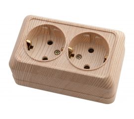 Двухместная розетка АБК-СИЛА с заземлением 16А 220В (керамика) "АЛЬТАИР" сосна 1 шт 5400407 