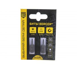 Биты магнитные Hex2, 25 мм, 2 шт, S2 Berger BG BG2374 
