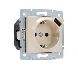 Розетка + USB-разъём Lezard KARINA с заземлением, кремовая 707-0388-181 
