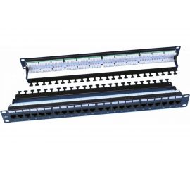 Патч-панель Hyperline, PP3-19-24-8P8C-C6-110D, 19"", 1U, 24 порта RJ-45, категория 6, Dual IDC, ROHS, цвет черный, задний кабельный организатор в комплекте, 246107 