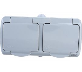 2-ая розетка IEK AQUATIC РСш22-2-А с заземляющим контактом, открытой установки, 16А, IP54 ERA22-K03-16-54 