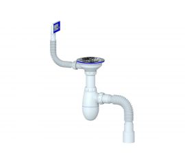 Сифон для кухни 3.1/2""х40, нержавеющий выпуск диам.112мм, прямоугольный перелив с универсальной гибкой трубой, 40х40/50 Unicorn Юникорн B425 ИС.110318 