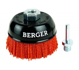 Кордщётка чашеобразная 100 мм, абразивный нейлон 1.2 мм, P80, М14, адаптер на 6 мм Berger BG BG1747 