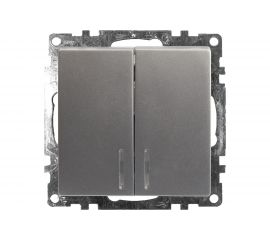 2-клавишный выключатель STEKKER с индикатором (механизм), GLS10-7102-03, 250В, 10А, серия Катрин, 39579 