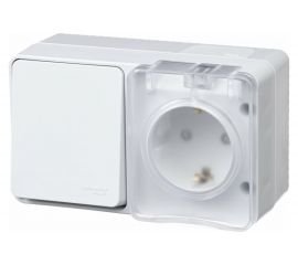 Блок: розетка с заземлением со шторками 16А 250B и 2-клавишный выключатель 10А Schneider Electric AtlasDesign AtlasDesign PROFI IP54 открытой установки ATN540170 