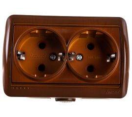 Двойная розетка Lezard NATA с заземлением, закрытый корпус, керамика, сосна 710-0800-127 