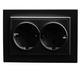 2-местная розетка STEKKER с заземлением PST16-9011-03, с защитной шторкой, 16А, серия Эрна, черный 39482 