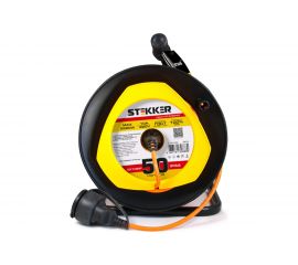 Удлинитель на пластиковой катушке STEKKER STD02-11-50, 50м, 1 гнездо, с заземлением 3х1, оранжевый, 39636 