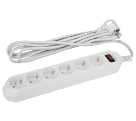 Сетевой фильтр ЭРА USF-6es-5m-W-BOX белый с заземлением 3x0,75мм2, с выкл, 6гн, 5м Б0037264 