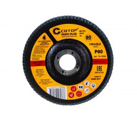 Круг наждачный лепестковый по металлу Plus (125х22.2 мм; Р80; циркониевый) CUTOP 72-12580 