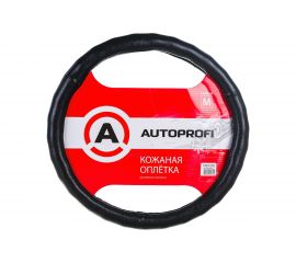 Оплетка руля AUTOPROFI натуральная кожа глянцевая ребристая М AP-765 BK M 