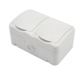 Двойная накладная розетка KRANZ горизонтальный блок с/з IP54 16А белая KR-78-0606 