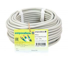 Кабель ЭлПроКабель твёрдый круглый NYM-J 3х1,5 20м ГОСТ 4630017856404 
