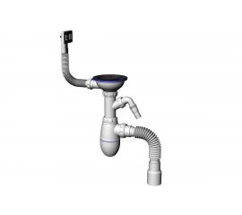 Сифон для кухни 3.1/2""х40, нержавеющий выпуск диам.112, отвод для стиральной машины, прямоугольный перелив с универсальной гибкой трубой, 40х40/50 Unicorn Юникорн B435V ИС.110320 