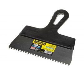 Нержавеющий зубчатый шпатель с пластмассовой ручкой, 200мм, зуб 4х4мм STAYER 1009-20-04 