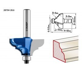 Фреза кромочная калевочная №3 ПРОФЕССИОНАЛ (28.6х12х52 мм; R4 мм; хвостовик 8 мм) Зубр 28704-28.6 