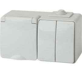 Блок: розетка + горизонтальный двойной выключатель ЭРА 11760203 IP65, 16A, 250В, ОУ, Б0035994 