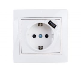 Розетка Lezard MIRA с заземлением + USB разъём, белый 701-0202-181 