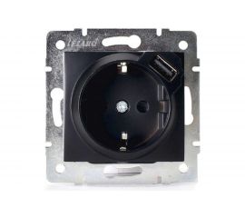 Розетка Lezard KARINA с заземлением + USB разъём, чёрный бархат 707-4288-181 