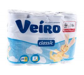 Бумага туалетная бытовая VEIRO Classic спайка 24 шт, 2-х слойная, белая 5с224 127072 