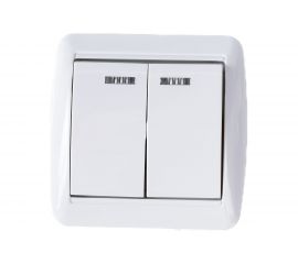 2-клавишный выключатель TDM открытой установки с подсветкой IP44 10А белый "Селигер" SQ1818-0004 