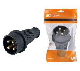 Прямая вилка TDM 3Р+РЕ, 32А, 380В, каучук, IP44 SQ0612-0006 