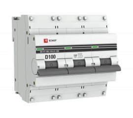 Автоматический трехполюсный выключатель EKF 100А D ВА47-100 10кА PROxima mcb47100-3-100D-pro 7370370 