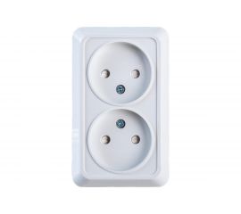 Двойная розетка EKF Рим 10А без заземления со шторками белая ENR10-102-100 