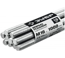 Резьбовая шпилька ЗУБР DIN 975, М16 x 1000 мм, класс прочности 4.8, оцинкованная, 10 шт. 30330-16-1 