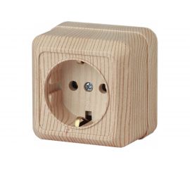 Розетка Intro Quadro 2-202-11 с заземлением 2P+E Schuko, 16А-250В, IP20, открытая установка, сосна, Б0053790 