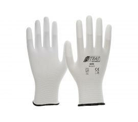 Трикотажные бесшовные перчатки Nitras, белые, ПУ покрытие кончиков пальцев, класс 13G, р.9, 12 пар 6210-912 