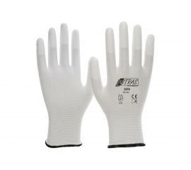 Трикотажные бесшовные перчатки Nitras, белые, ПУ покрытие кончиков пальцев, класс 13G, р.8, 4 пары 6210-84 