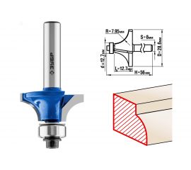 Фреза кромочная калевочная №1 ПРОФЕССИОНАЛ (28.6х12.7х56 мм; R7.95 мм; хвостовик 8 мм) Зубр 28701-28.6 
