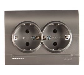 Двойная розетка Lezard DERIY с заземлением, серебристый металлик 702-2828-127B 