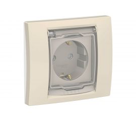 Розетка Schneider Electric Unica New бежевый, с заземлением, со шторками, с крышкой, IP44 NU003744 