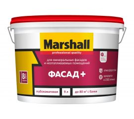 Краска MARSHALL ФАСАД+ для наружных работ, в/э, баз BW 9л 5261348 