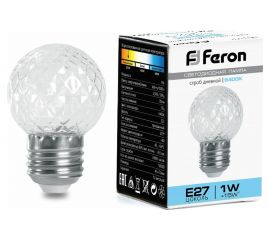 Лампа-строб FERON LB-377 Шарик прозрачный E27 1W 6400K, 38220 