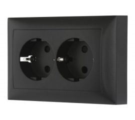 Двойная прямая розетка LK Studio с з/к, со шторками черный бархат LK60 863708-1 