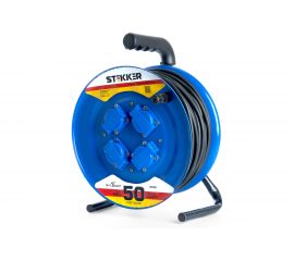 4-местный удлинитель на металлической катушке STEKKER с заземлением PRF02-31-50, 50м, 3х1,5, синий 39787 