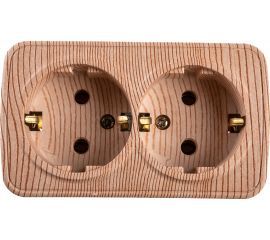 Розетка Intro Polo 3-204-11 с заземлением двойная 2x2P+E Schuko, 16A-250В, IP20, открытая установка, сосна, Б0053578 