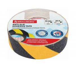 Клейкая противоскользящая зернистая лента BRAUBERG 50 мм х 20 м, черно-желтая, основа ПВХ 606775 