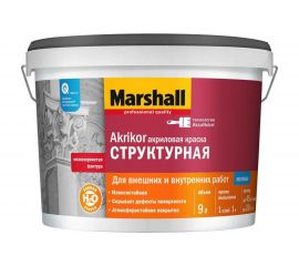 Краска MARSHALL AKRIKOR фасадная, структурная, Баз BW 9л 5248859 