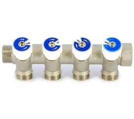 Коллектор НВ 1 4х3/4EK Н 40мм никелированный с вентилями Uni-Fitt 406N4340 