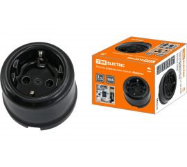 Розетка TDM фарфоровая 2П+З 16А 250В черная «Болонь» SQ1820-0008 