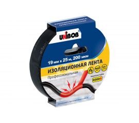 Изолента ПВХ UNIBOB 19 мм х 25 м, черная, 200 мкм 211753 