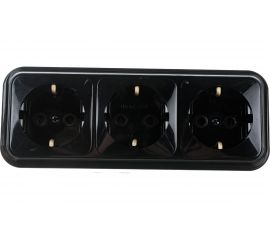 Розетка Bylectrica 3-местная ОУ с заз.конт., серия ПРАЛЕСКА, черный, РА16-265 черный 